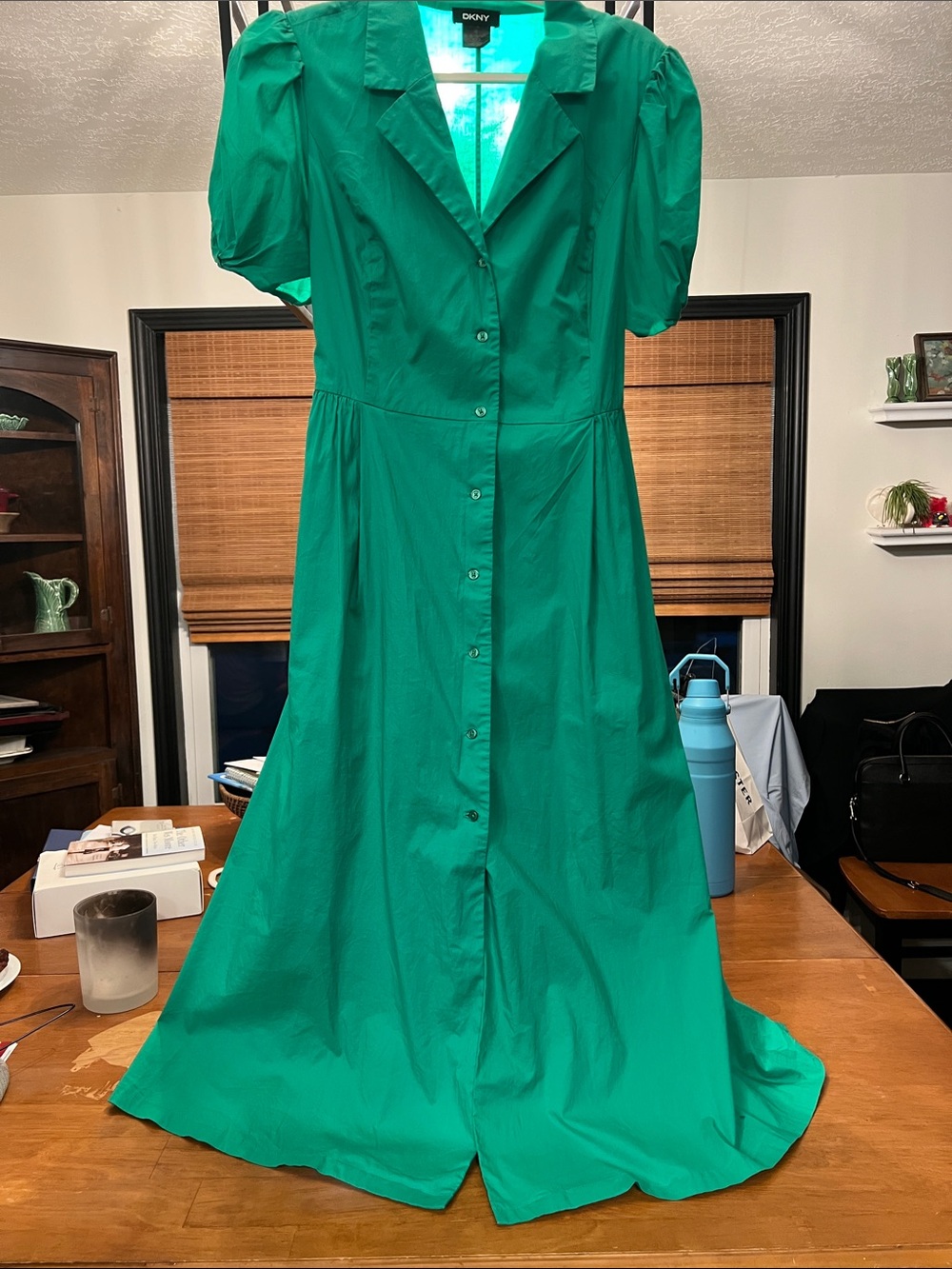 DKNY Emerald Green Button-Front knee length Dress